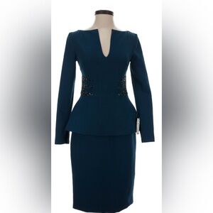 Elegant Teal Long Sleeve Dress with Black Accents